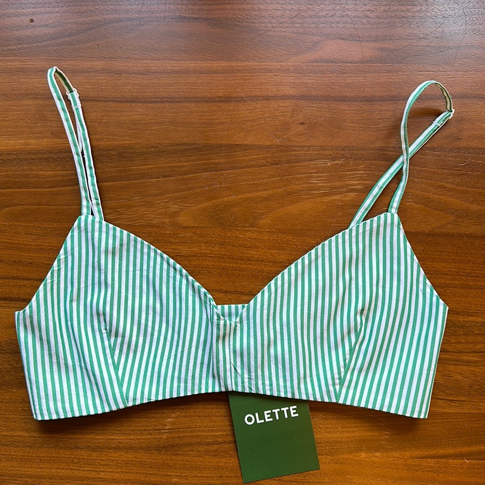 Olette Lilly Verde - Green Stripe Crop Bra Top - Size Small